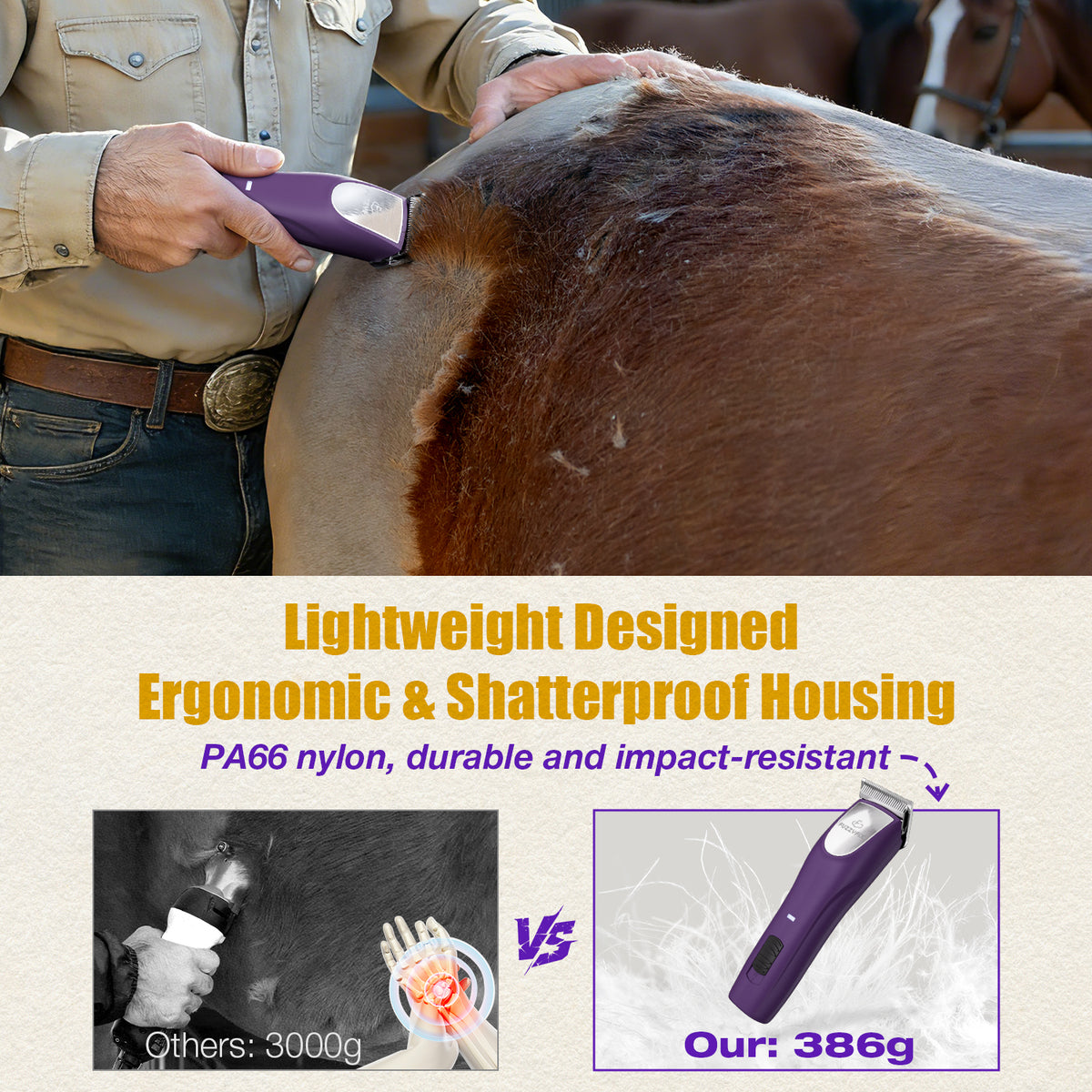 FuzzyFix Bluewave-W Professional Wide-Blade Horse Clipper
