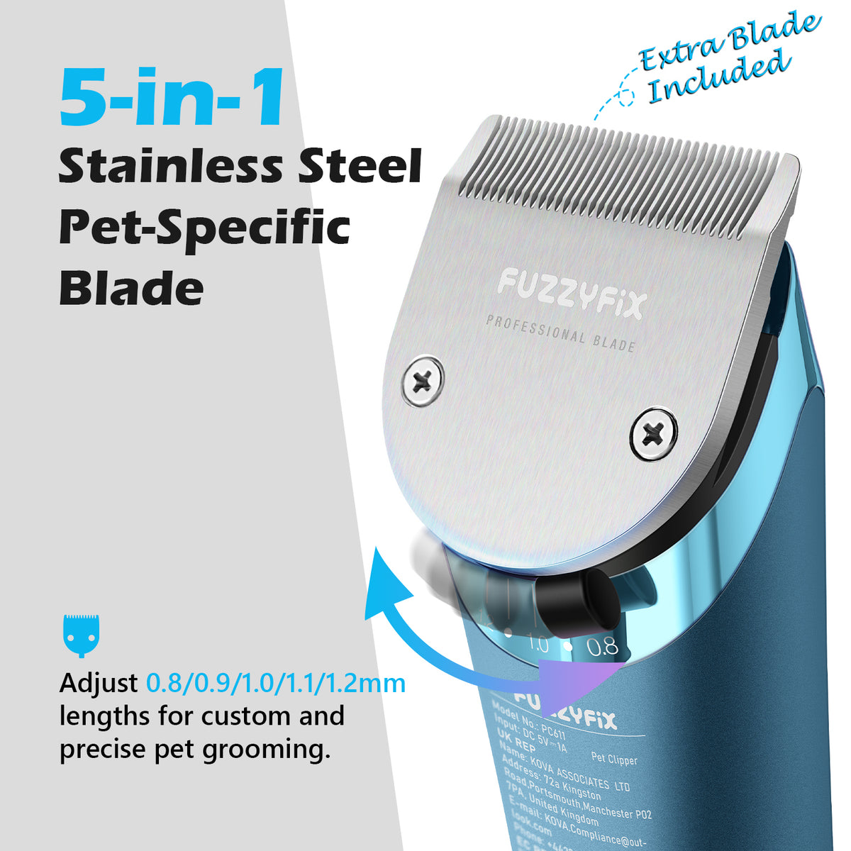 FuzzyFix Nova Professional 5-In-1 Pet Clipper Kit